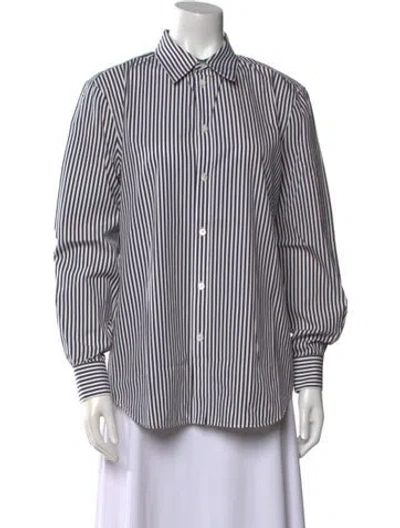 Pre-owned Celine Striped Long Sleeve Button-up Top In Blue