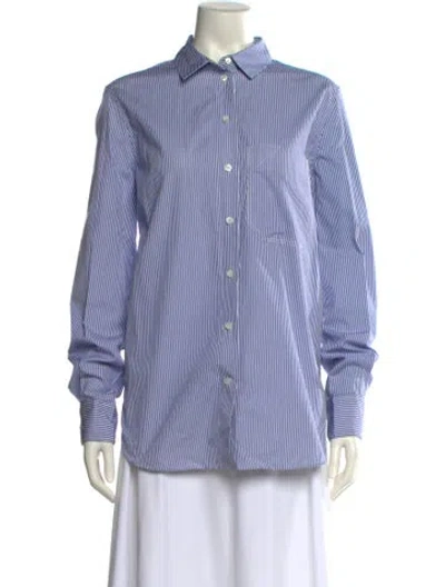 Pre-owned Celine Striped Long Sleeve Button-up Top In Blue