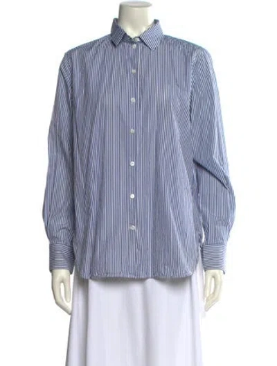 Pre-owned Celine Striped Long Sleeve Button-up Top In Blue