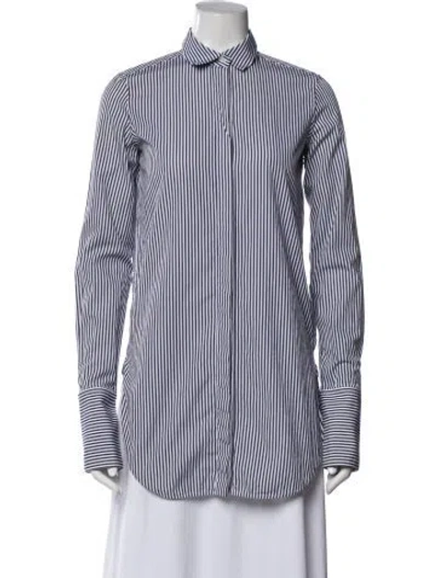 Pre-owned Celine Striped Long Sleeve Button-up Top In Blue