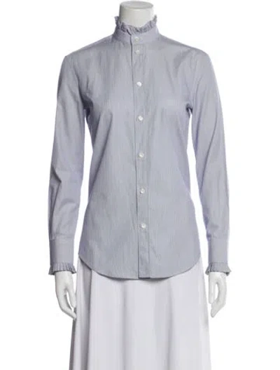 Pre-owned Celine Striped Long Sleeve Button-up Top In Blue