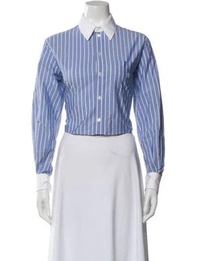 Pre-owned Celine Striped Long Sleeve Button-up Top In Blue