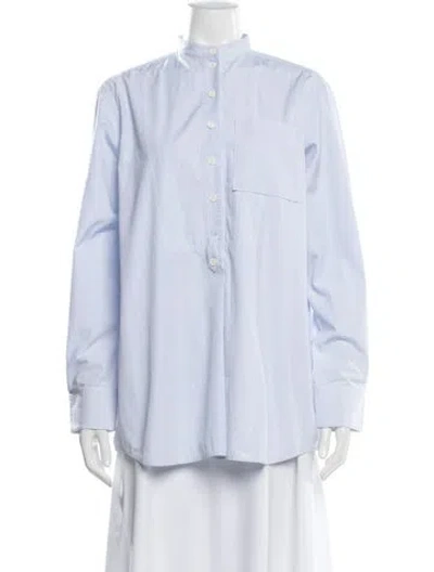 Pre-owned Celine Striped Long Sleeve Button-up Top In Blue