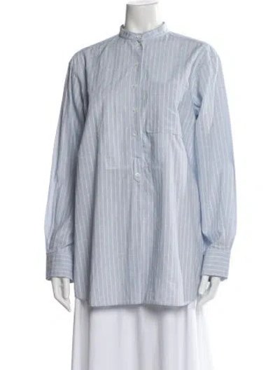 Pre-owned Celine Striped Long Sleeve Button-up Top In Blue
