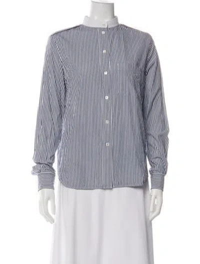 Pre-owned Celine Striped Long Sleeve Button-up Top In Blue