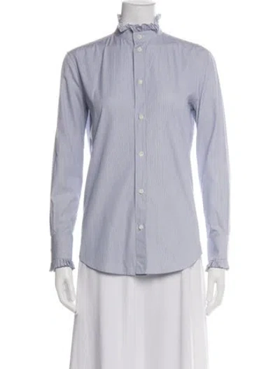 Pre-owned Celine Striped Long Sleeve Button-up Top In Blue