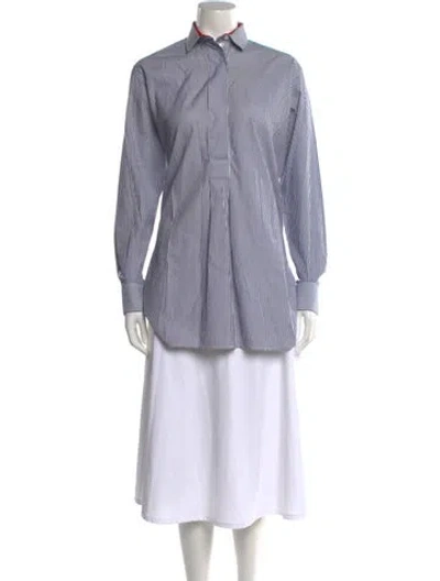 Pre-owned Celine Striped Long Sleeve Button-up Top In Blue