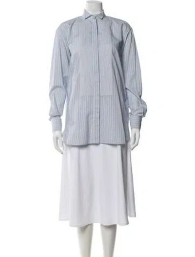Pre-owned Celine Striped Long Sleeve Button-up Top In Blue
