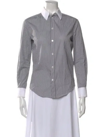 Pre-owned Celine Striped Long Sleeve Button-up Top In White