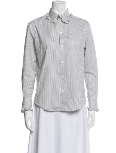 Pre-owned Celine Striped Long Sleeve Button-up Top In White