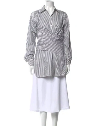 Pre-owned Celine Striped Long Sleeve Button-up Top In White
