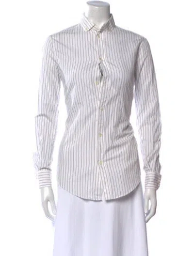 Pre-owned Celine Striped Long Sleeve Dress Shirt In White