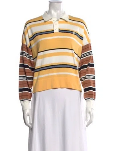 Pre-owned Celine Striped Long Sleeve Polo In Yellow