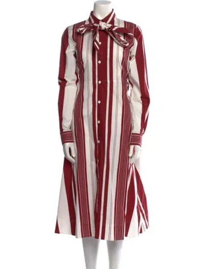 Pre-owned Celine Striped Midi Length Dress In Burgundy