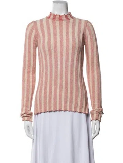 Pre-owned Celine Striped Mock Neck Sweater In Neutrals/red