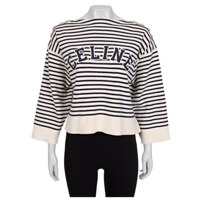 Pre-owned Celine Striped Oversize Knit Jumper Sweater Size M In Gray