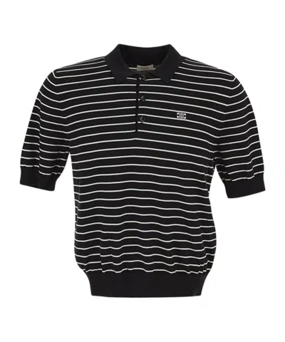 Celine Striped Polo Shirt In Black