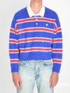 Celine Men Striped Sweater With Polo Style Collar In Blue