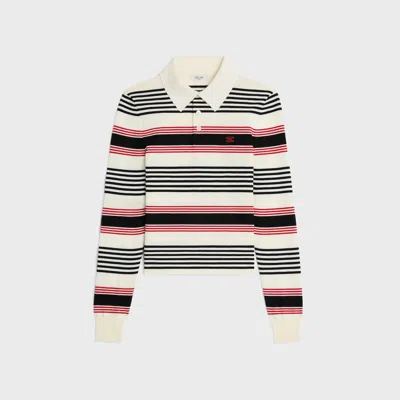 Celine Striped Polo Sweater In Multi
