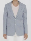 Celine Striped Polyester And Cotton Blend Single-breasted Jude Jacket In Blue And White In White