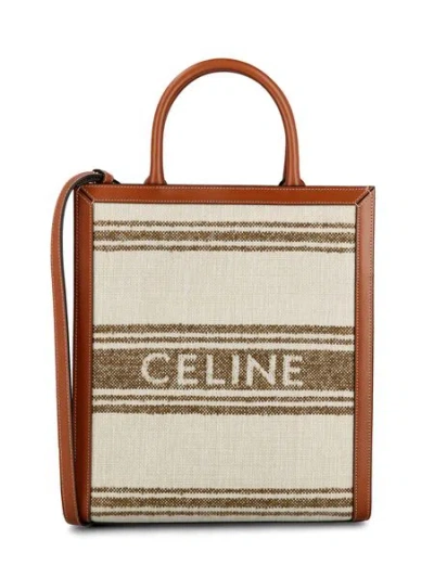 Celine Striped Raffia Tote Handbag By  For Women In Tobacco