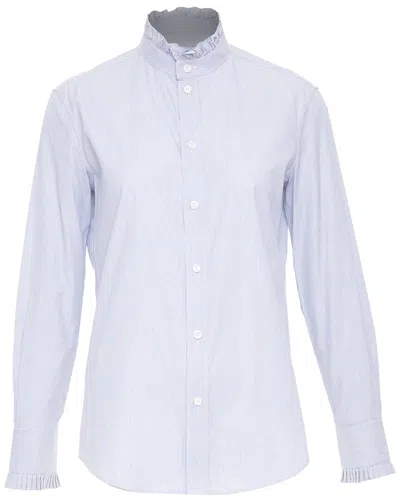 Pre-owned Celine Striped Ruffle Mock Neck Shirt, Size Fr 38 (authentic Pre-loved)