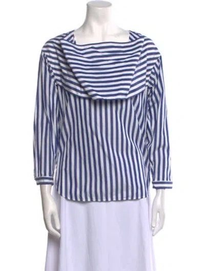 Pre-owned Celine Striped Scoop Neck Blouse In Blue
