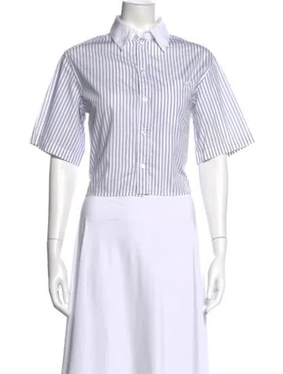Pre-owned Celine Striped Short Sleeve Button-up Top In White