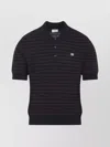 Celine Striped Short-sleeved Polo Sweater With Ribbed Hem In Black