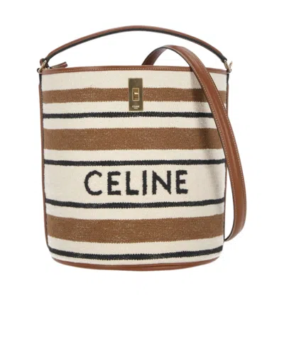 Celine Striped Shoulder Bag In Nude