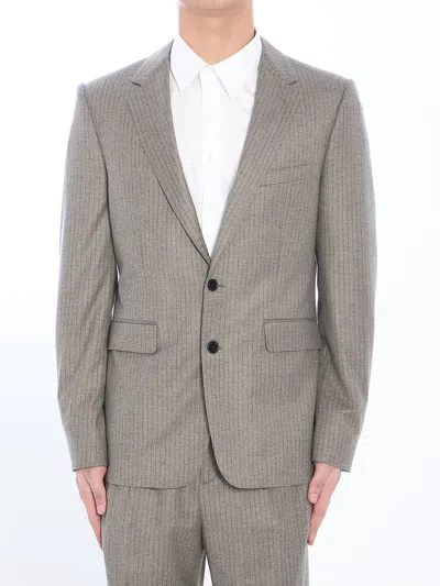 Celine Striped Single-breasted Jacket In Grey