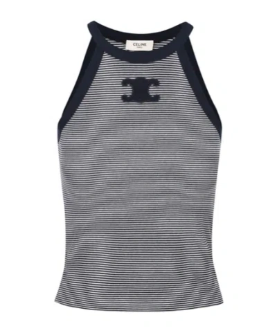 Celine Striped Sleeveless Vest In Navy