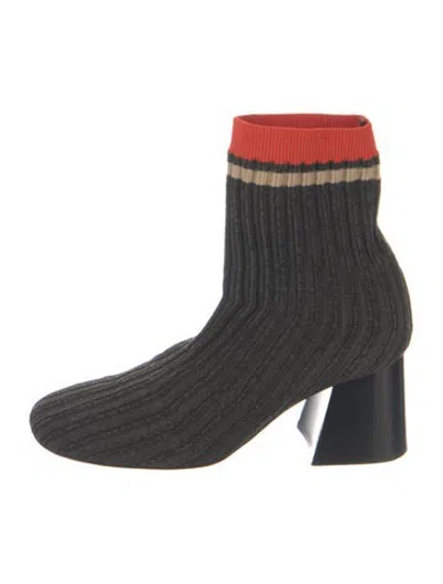 Pre-owned Celine Striped Sock Boots In Grey