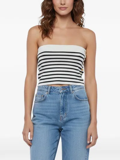 Pre-owned Celine Striped Strapless Tube Top In White