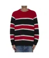 Celine Striped Cotton Blend Crew-neck Sweater In Red
