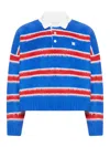 Celine Men Striped Sweater With Polo Style Collar In Blue