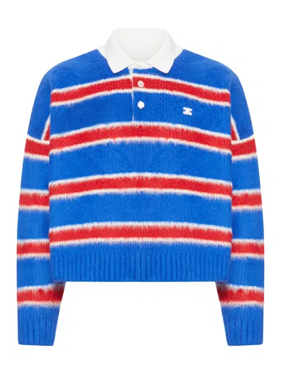 Celine Striped Sweater With Polo Style Collar In Blue