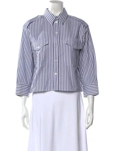 Pre-owned Celine Striped Three-quarter Sleeve Blouse In Multi