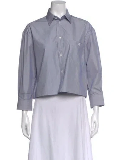 Pre-owned Celine Striped Three-quarter Sleeve Button-up Top In Blue