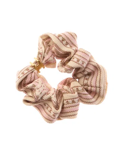 Celine Striped Triomphe Scrunchie In Gold