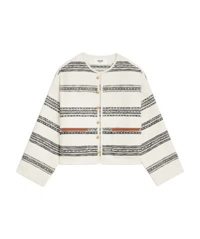 Celine Striped Tweed Cardigan In White