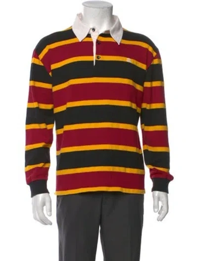 Pre-owned Celine Striped V-neck Polo Shirt In Red