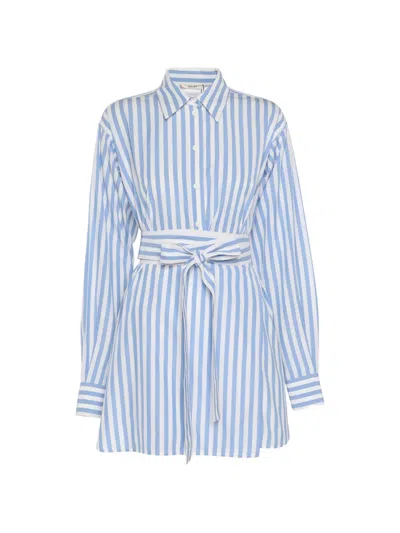 Pre-owned Celine Striped Waist-tie Shirt In Blue