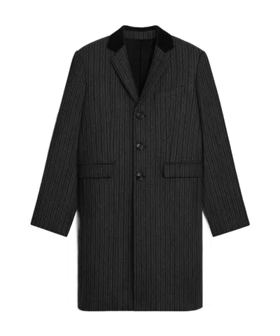 Celine Striped Wool Coat In Black