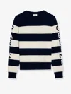 Celine Ecru And Navy Wool And Cashmere Blend Stripe Sweater In Multi