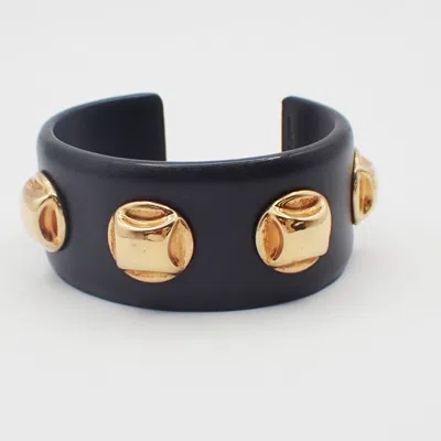 Pre-owned Celine Stud Cuff Leather And Plated Metal Black Leather Bracelet Jewelry ()