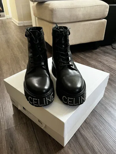 Pre-owned Celine Studded Logo Boots In Black