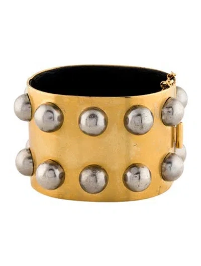 Pre-owned Celine Studded Manchette Bracelet, 6.5" In Black