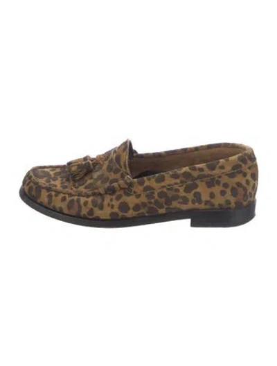 Pre-owned Celine Suede Animal Print Loafers In Brown