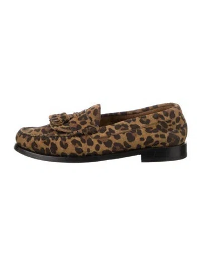 Pre-owned Celine Suede Animal Print Loafers In Brown